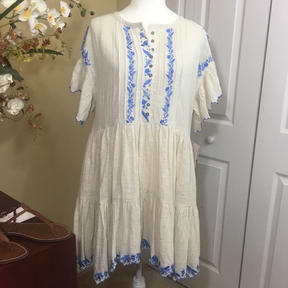 NWT FREE PEOPLE SANTIAGO EMBROIDERED MINI DRESS TUNIC Boho Cottagecore Romantic - Picture 4 of 7